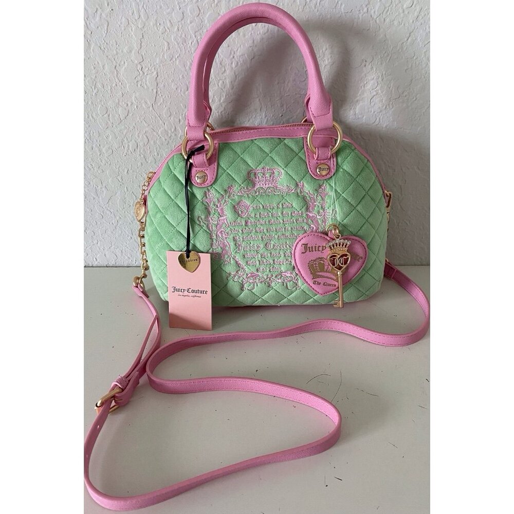 Juicy Couture Juicy Tale Crossbody Bag Retro Green Quilted‎ Velour W/Charms NEW